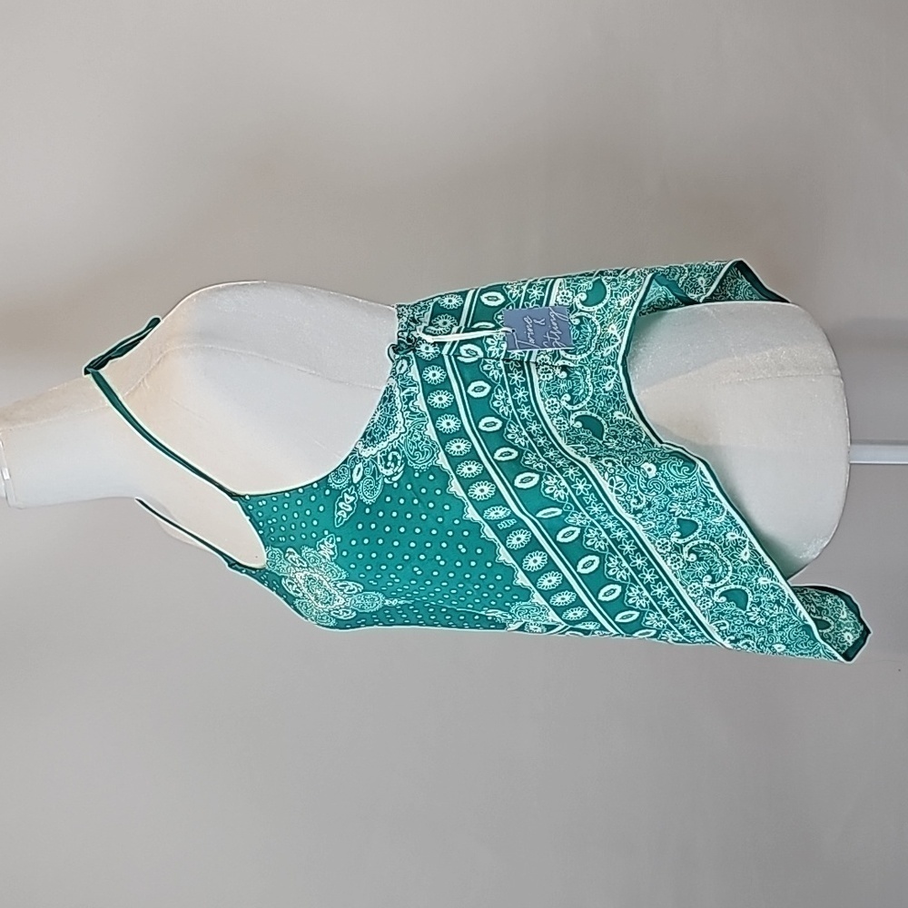 Twine & String Women's Hankerchief Paisley Green/White Top Tank Small Be… - Picture 2 of 6